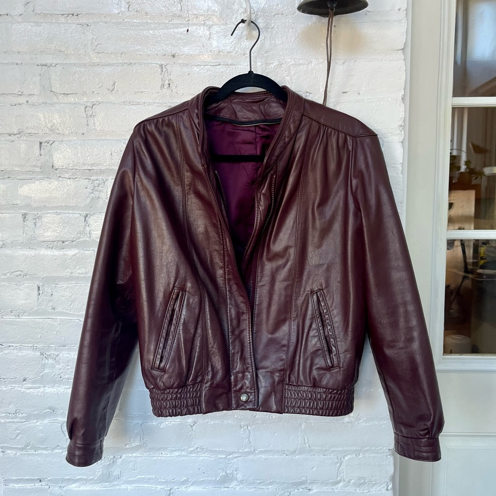 ✨HPx2!✨Vintage Late 1970s Oxblood Leather Motorcycle Bomber Jacket